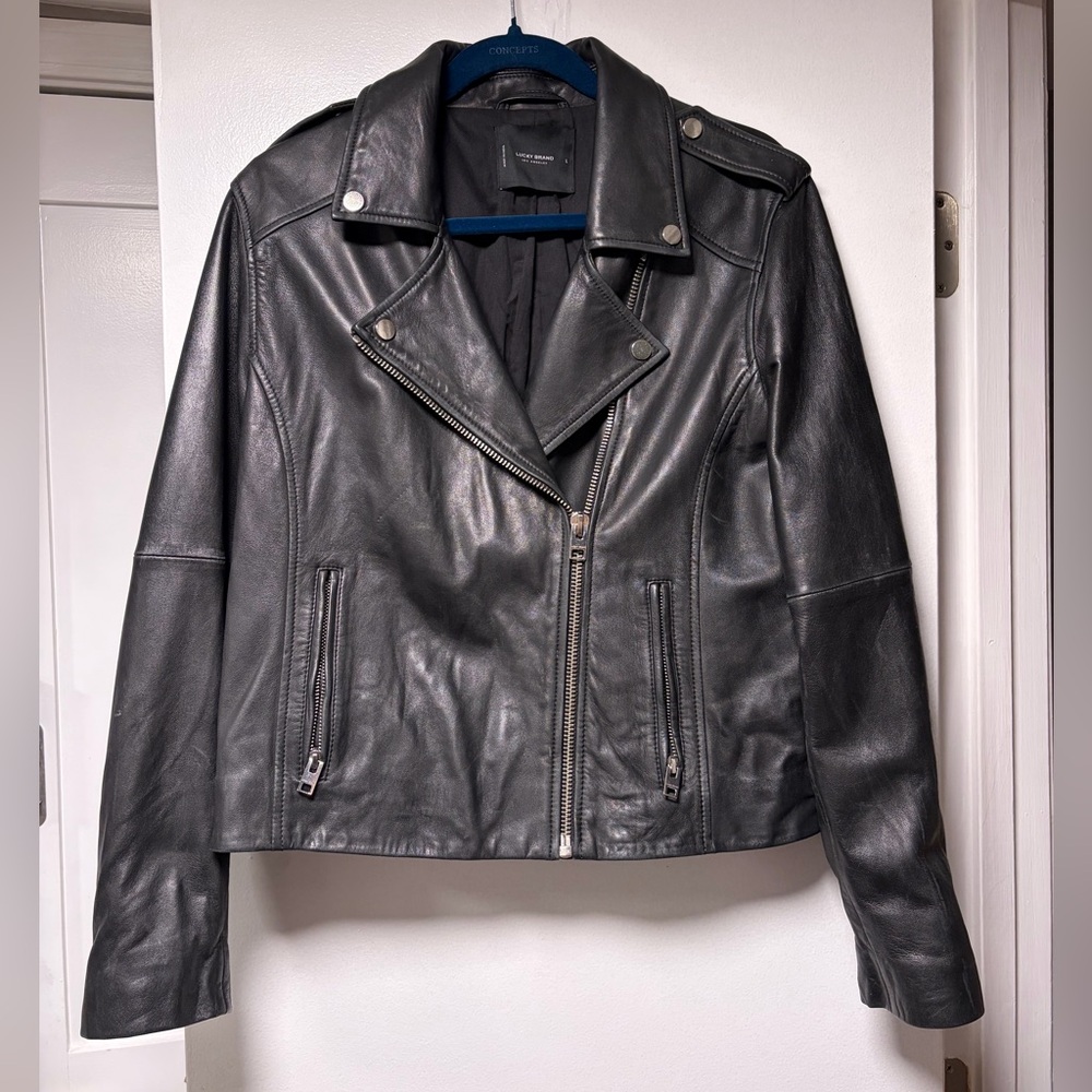 Lucky Brand Women's Black Leather Moto Jacket